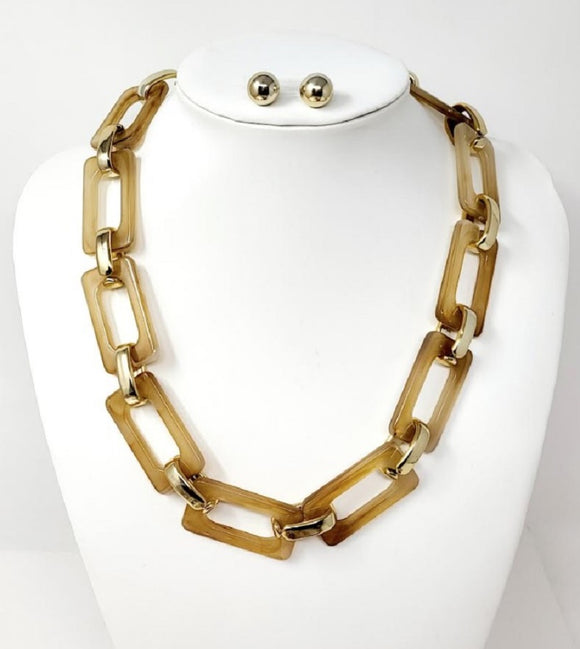 BROWN GOLD ACRYLIC NECKLACE SET