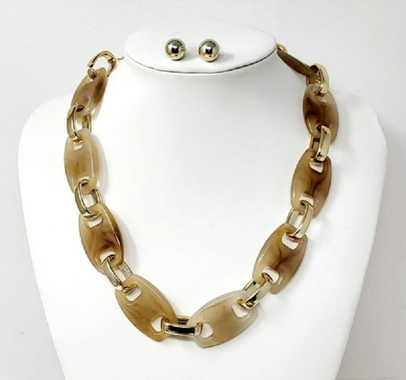 BROWN GOLD ACRYLIC NECKLACE SET(JN 10269GBR)