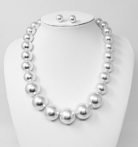 SILVER WHITE PEARL NECKLACE SET ( 10292 RWH )