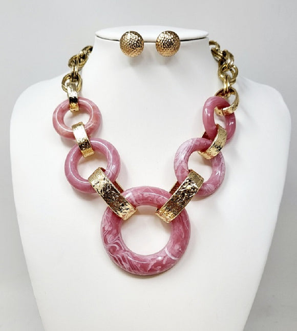 GOLD LIGHT PINK NECKLACE SET ( 10374 GLP )