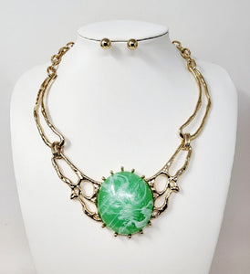 GOLD NECKLACE SET GREEN STONE ( 10422 GLM )