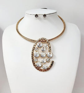GOLD CHOKER NECKLACE SET CLEAR STONES ( 20026 GCL )