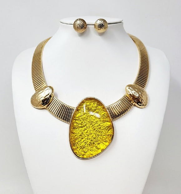 GOLD YELLOW STONE NECKLACE SET ( 20039 GYE )