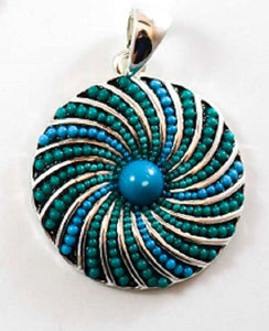 Turquoise Beaded Round Pendant
