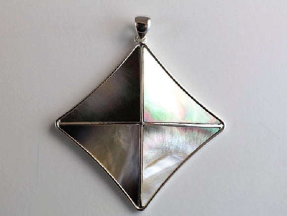 Square Abalone Shell Pendant with Silver Accents