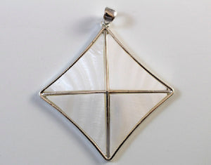 Square White Shell Pendant with Silver Accents