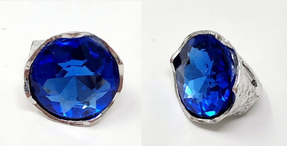SILVER STRETCH RING BLUE STONE ( 10007 RRB )