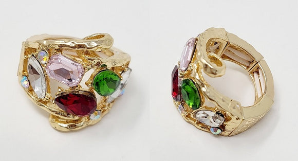GOLD STRETCH RING MULTI COLOR STONES ( 10011 GMT )