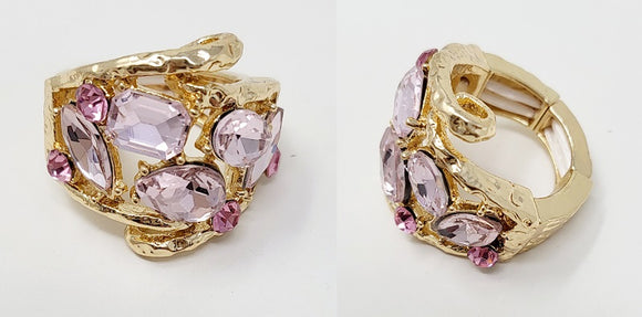 GOLD STRETCH RING PINK STONES ( 10011 GPK )