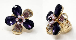 GOLD FLOWER RING PURPLE STONES ( 10013 GPU )