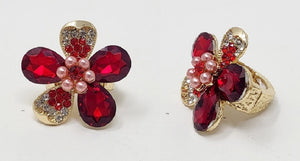 GOLD FLOWER RING RED STONES ( 10013 GRD )