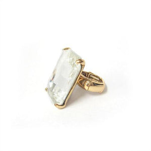 Gold Stretch Ring with Large Clear Rectangle Stone ( 7004 ) - Ohmyjewelry.com