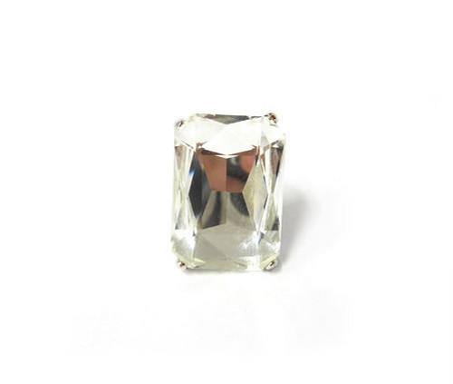 Silver Stretch Ring with Large Clear Rectangle Stone ( 7004 RDCLR ) - Ohmyjewelry.com