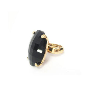 Gold Stretch Ring with Large Black Oval Stone ( 7006 GDBLK ) - Ohmyjewelry.com