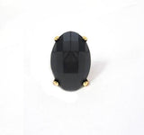 Gold Stretch Ring with Large Black Oval Stone ( 7006 GDBLK ) - Ohmyjewelry.com