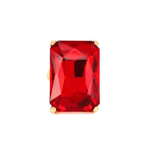 Gold Stretch Ring with Large Red Rectangle Stone ( 7004 ) - Ohmyjewelry.com