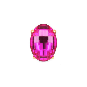 Gold Stretch Ring with Large Fuchsia Pink Oval Stone ( 7006 GDFSH )