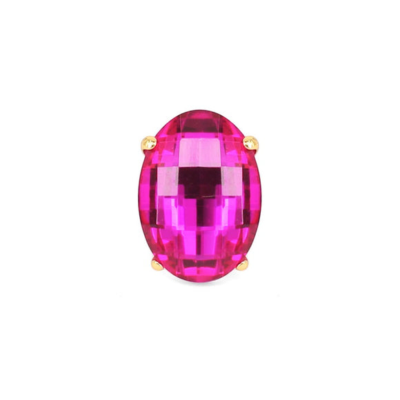 Gold Stretch Ring with Large Fuchsia Pink Oval Stone ( 7006 GDFSH )