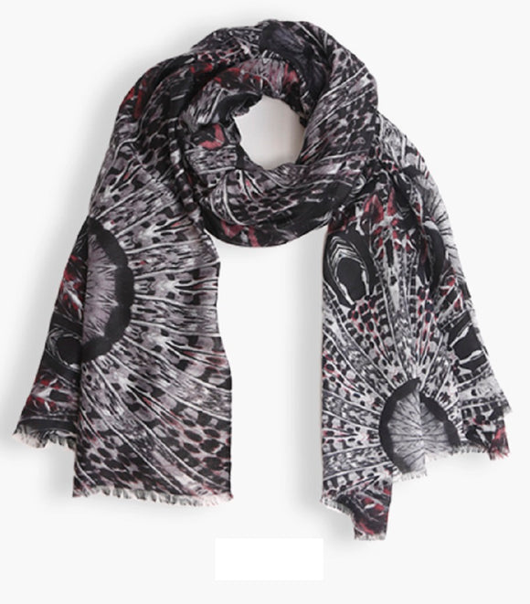 BLACK FEATHER PATTERNED SCARF ( 1401 BK )