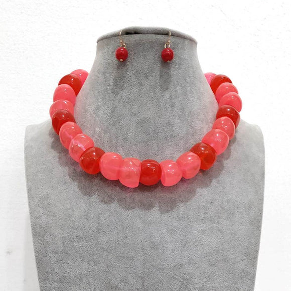 Red Stone Fashion Necklace Set ( 2382 )