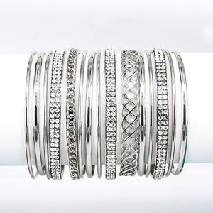 SILVER BANGLE SET CLEAR STONES
