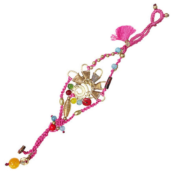Pink Crochet and Multi Color Beaded Unique Bracelet ( 5194 )