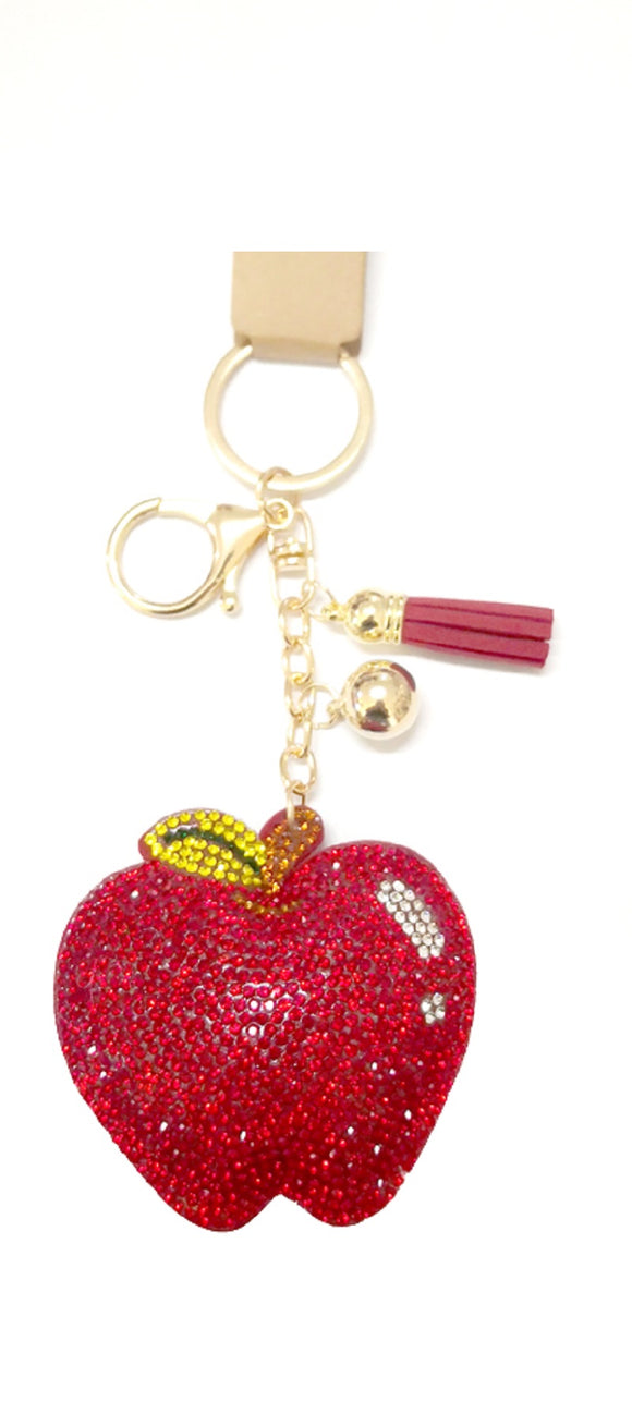 RED APPLE KEYCHAIN RED CLEAR YELLOW STONES ( 0075 RD )