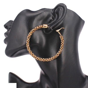 60mm GOLD BLACK STONE HOOP EARRINGS ( 1037 GDJET ) - Ohmyjewelry.com