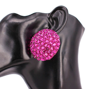 1.5" LARGE GOLD FUCHSIA PINK DOME EARRINGS ( 2354 GDFSH )
