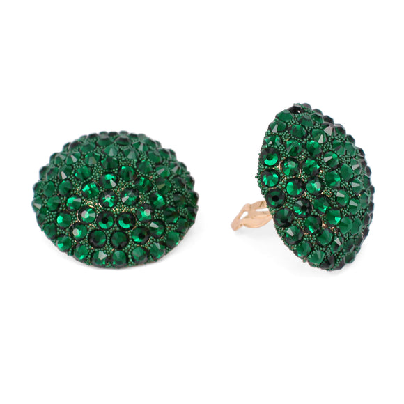 GOLD DOME EMERALD GREEN STONE CLIP ON EARRINGS ( 2355 GDEMR )