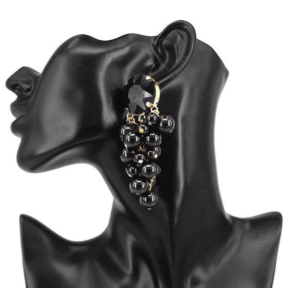 GOLD JET BLACK BALL CLUSTER EARRINGS CLEAR STONE ( 7223 ) - Ohmyjewelry.com