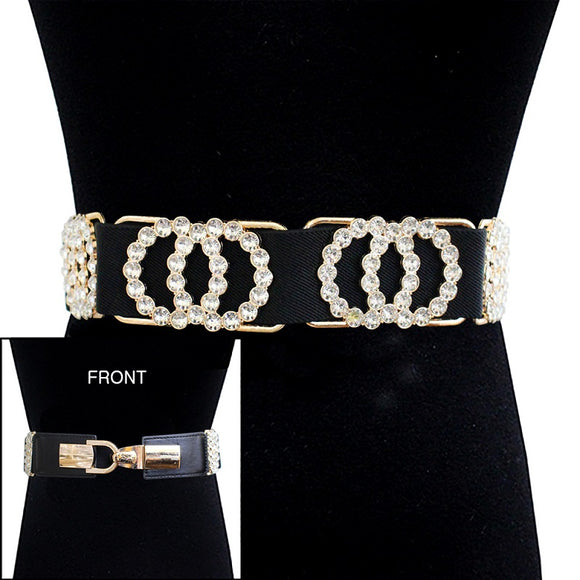 BLACK GOLD STRETCH BELT CLEAR STONES ( 1046 GDCLR )