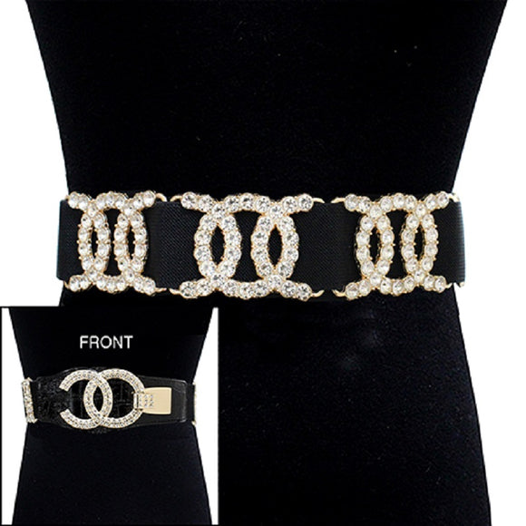 BLACK GOLD CLEAR STONES STRETCH BELT ( 1048 GDCLR )