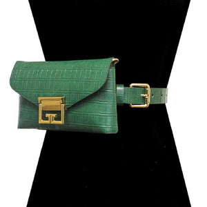 GREEN FAUX ALLIGATOR BELT BAG WITH GOLD ACCENTS ( 2698 GN ) - Ohmyjewelry.com