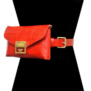 RED FAUX ALLIGATOR BELT BAG WITH GOLD ACCENTS ( 2698 RED ) - Ohmyjewelry.com