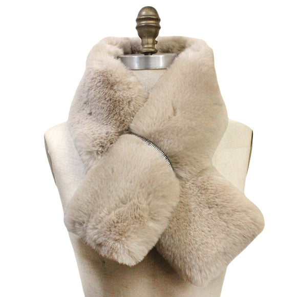 IVORY FAUX FUR SCARF CLEAR STONES ( 2856 IVY )