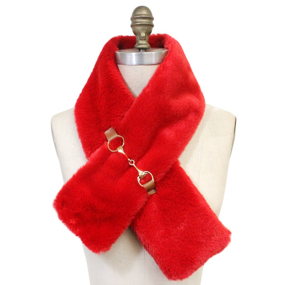 RED COLOR FAUX FUR SCARF ( 2857 RED )
