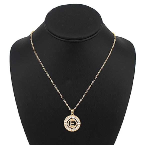 Gold with Clear Stone Initial E Charm Necklace ( 3000 )