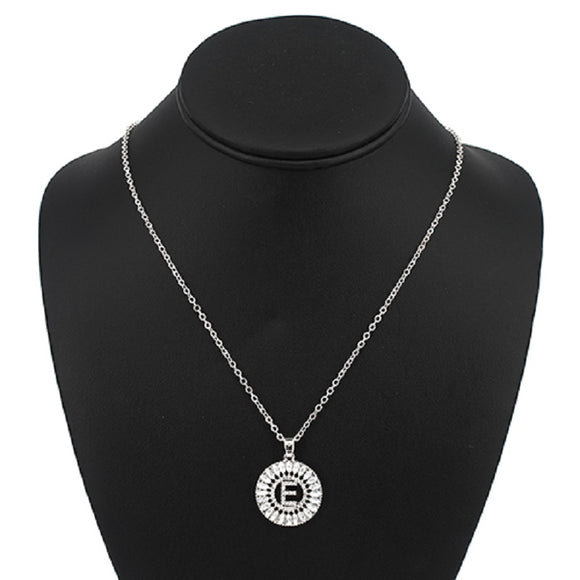 Silver with Clear Stone Initial E Charm Necklace ( 3000 )