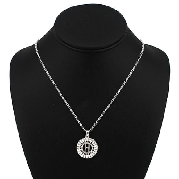 Silver with Clear Stone Initial H Charm Necklace ( 3000 )