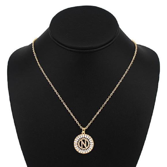 Gold with Clear Stone Initial N Charm Necklace ( 3000 )