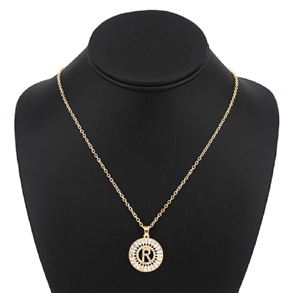 Gold with Clear Stone Initial R Charm Necklace ( 3000 )