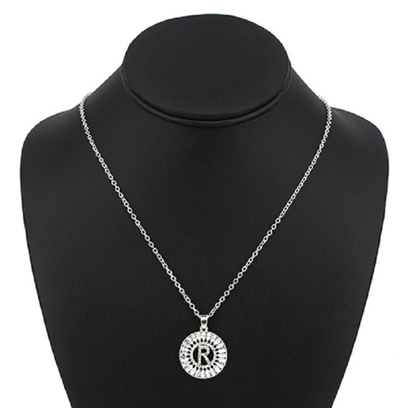 Silver with Clear Stone Initial R Charm Necklace ( 3000 )