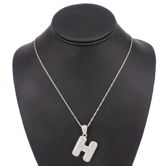 SILVER NECKLACE H PENDANT CLEAR STONES ( 5000 HRD )