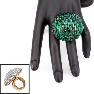 GOLD ADJUSTABLE DOME RING GREEN STONES ( 2000 GDEMR )