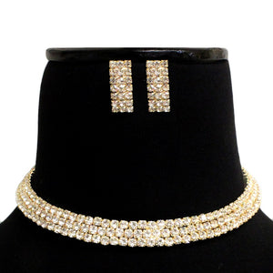 GOLD CHOKER NECKLACE SET CLEAR STONES ( 2058 GDCLR )