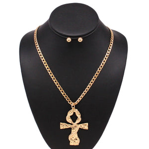 GOLD NECKLACE SET ANKH PENDANT SNAKE ( 3120 GD )