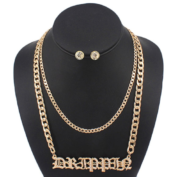 GOLD NECKLACE SET WITH DRIPPIN DESIGN ( 5074 )