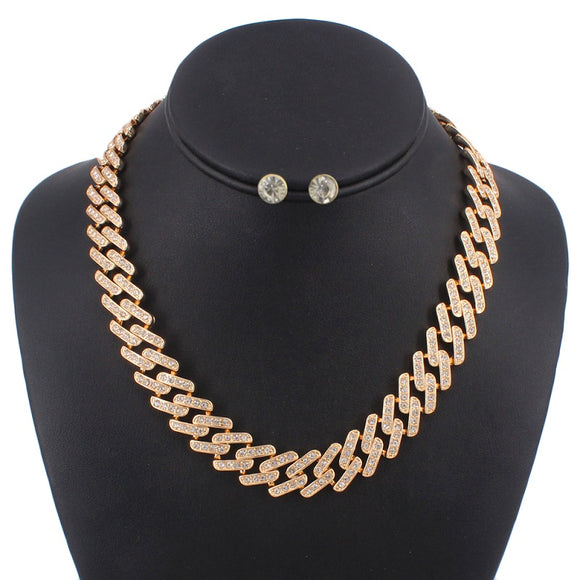 GOLD NECKLACE SET CLEAR STONES