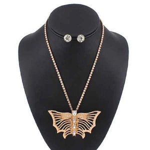 16" GOLD NECKLACE WITH LARGE RHINESTONE BUTTERFLY ( 5084 ) - Ohmyjewelry.com